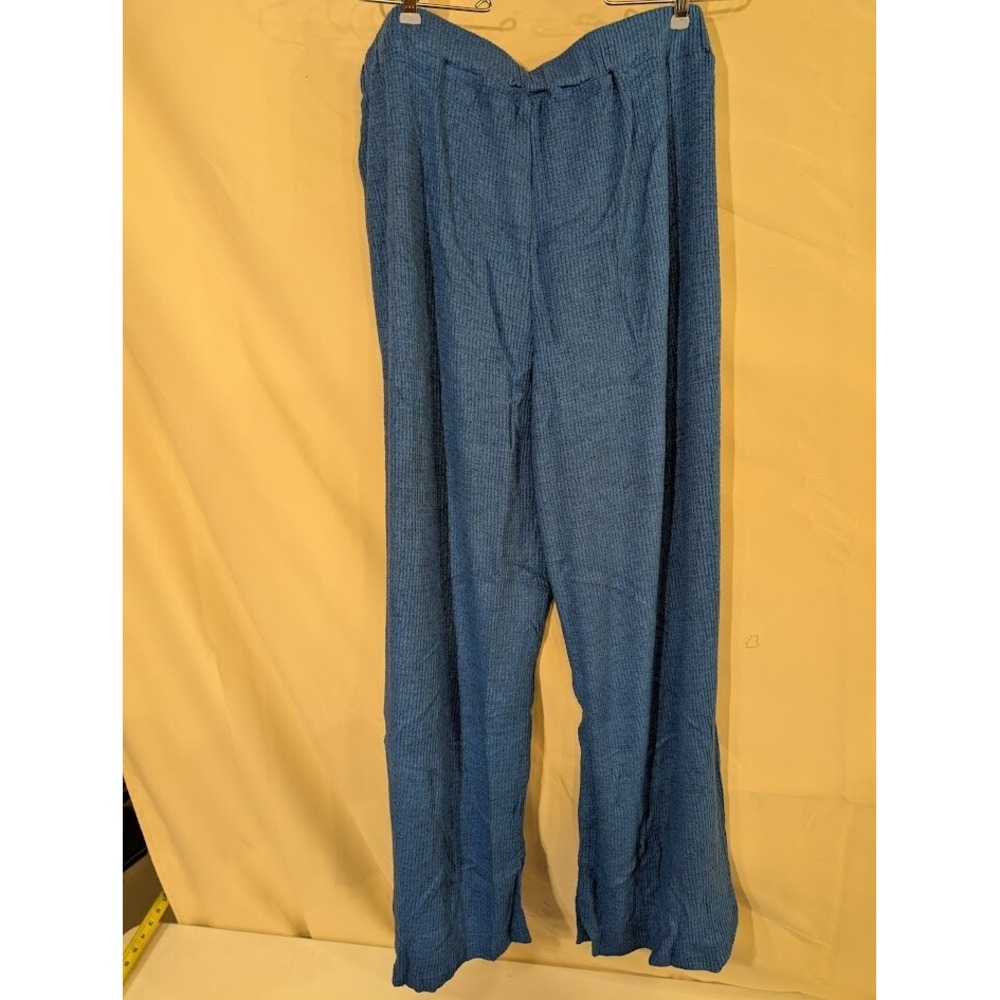 Retreat by Rhonda Shear Women's 2X Lounge Pants Wide Leg Ribbed Blue Stretch - Picture 2 of 3